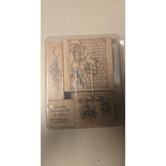 Stampin Up Gentle Thoughts 4 Piece Tea Hostess Set Mount Wood Set Retired - Picture 1 of 4